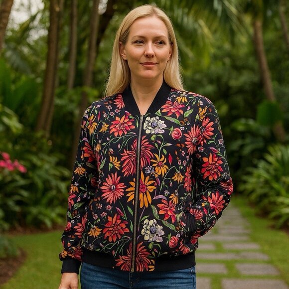 NEW Philosophy Bomber Jacket Floral Bohemian Lightweight Pockets Full Zip XL - Picture 1 of 10